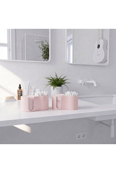 Dekoratif Çizgili Banyo Pamukluk Organizer – Makyaj Pamuğu ve Kulak Çubuğu Standı / Düzenleyici Dispenser