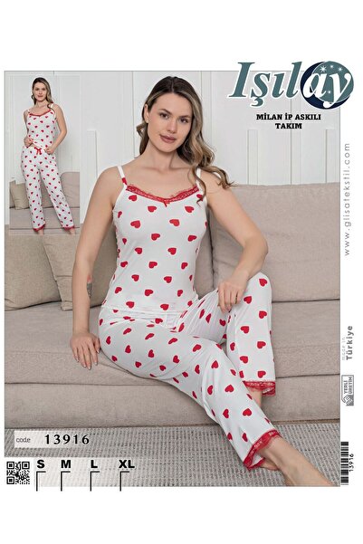 milan kumaş ip askılı pijama takımı