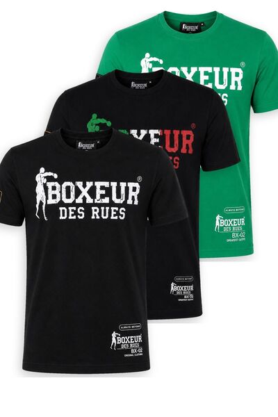 Boxeur Des Rues Pachet de 3 tricouri bărbătești slim-fit: Negru/Alb + Negru/T...