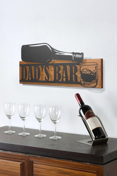 DEKORENZO Metal Duvar Tablosu Bar Köşesi Yazılı 56x23,5 cm Ceviz Ahşap