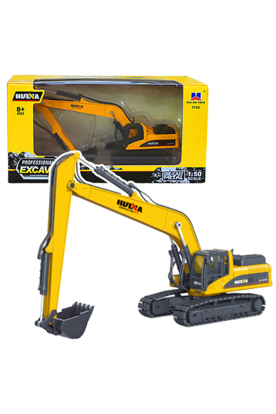LEAN Excavator pe șenile Huina din metal cu braț mobil, galben, 1:50