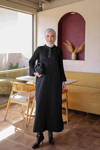 İmajButik فستان تريكو أسود ميرسيريزد مزين بالأحجار