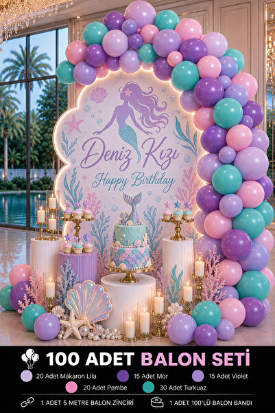 Hey Parti Mermaid Themed 100 Balloon Set - Mixed Standard Size 12" Pastel