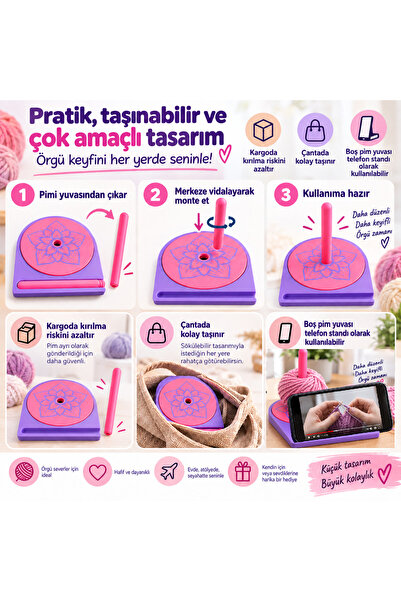 Devletli 3d Detachable Pin Knitting Spinner – Portable Knitting Tool and Phone Stand