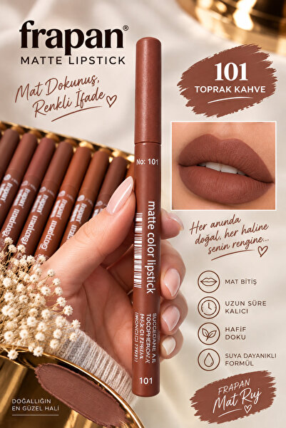 Genel Markalar Matte Color Lipstick No:101- Suya Dayanıklı Kalıcı Mat Kalem Ruj