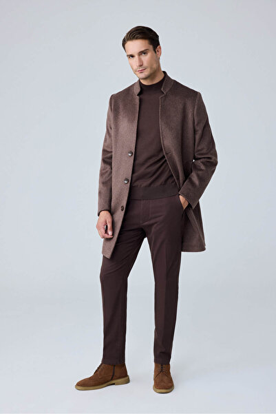 Danger Men's Relaxed-Fit Premium Wool Cashmere Coat Brown 4351Dngr