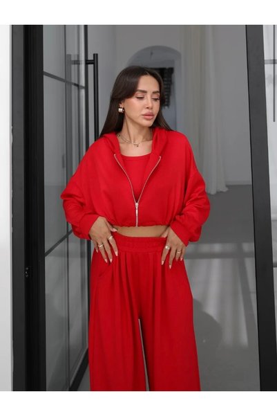 OZD Active İp Büzgülü Sweat Atlet Pantolon Üçlü Takım