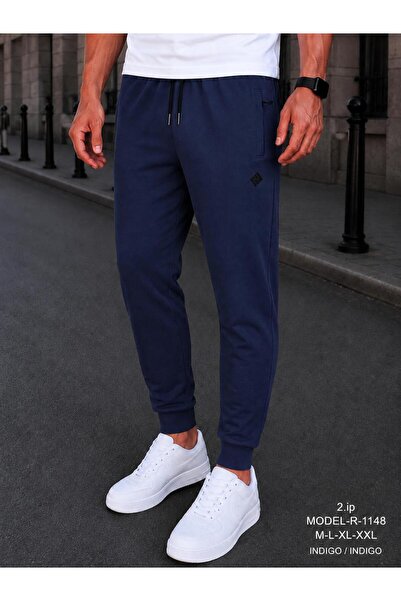 grand coco Men's 2 Thread Elastic Cuffed Indigo Sweatpants
