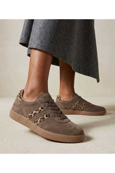 Koray Shoes Καφέ Λεοπάρ Σουέντ Σνίκερ με κορδόνια