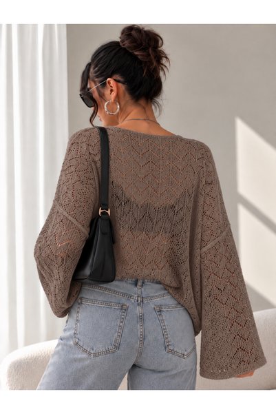 moda mh Kayık Yaka Perforated Knitted Sweater Blouse