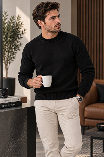 EMR Online Men's Knitwear Sweater Crew Neck Long Sleeve Basic Knit Winter Swe...