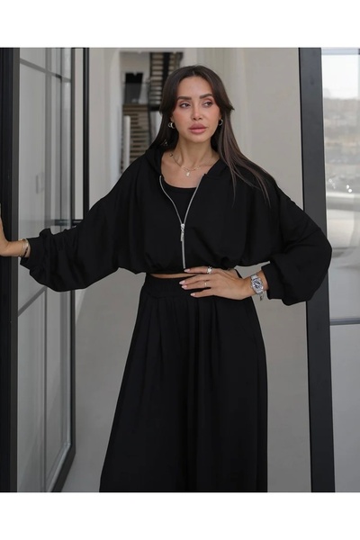 OZD Active İp Büzgülü Sweat Atlet Pantolon Üçlü Takım