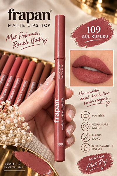 Genel Markalar Matte Color Lipstick No: 109- Suya Dayanıklı Kalıcı Mat Kalem Ruj