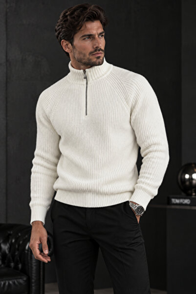 EMR Online Men's Knitwear Sweater Half Zipper Turtleneck Knitted Patterned Lo...