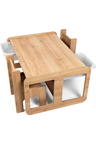 BEYNORA 2 Kişilik Çekmeceli Oyun, Aktivite, Etkinlik Masası, Ceviz-BEYAZ , 18MM Mdf