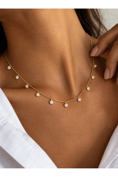 OJ Own Jewelry Bench 925 Ayar Gümüş 14 Ayar Altın Kaplama Taşlı Kolye – Zarif...