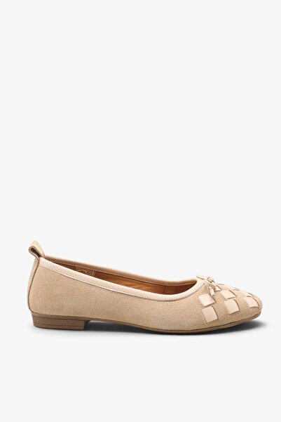 İNNABUTİKK Easla Women's Genuine Leather Ballerinas - Beige Suede