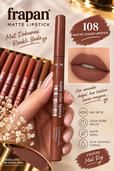 Genel Markalar Matte Color Lipstick No: 108 - Suya Dayanıklı Kalıcı Mat Kalem...