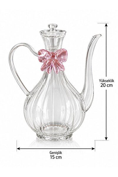Qerhome Pembe Fiyonk Tasarımlı Borosilikat Cam Glorry Yağlık veya Sirkelik 750 Ml+750 Ml Çizgili Tasarım