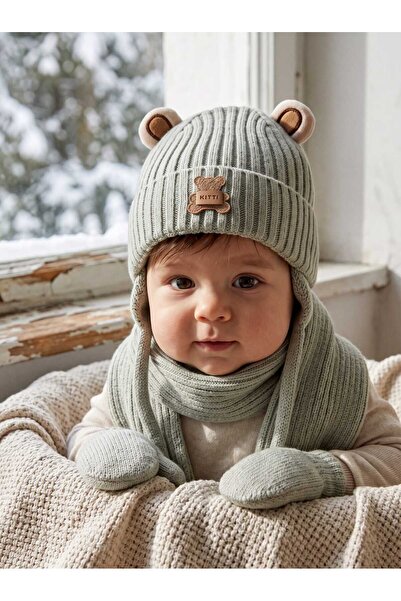 Aware Time Kitti 0-12 Ay Erkek Bebek & Çocuk İçi Polarlı Atkı Bere Eldiven 3'...
