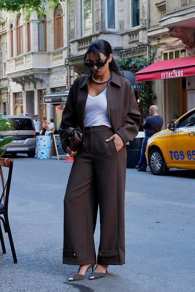 Ortaya Çık Vizon Oversize Bomber Ceket Pantolon Takım