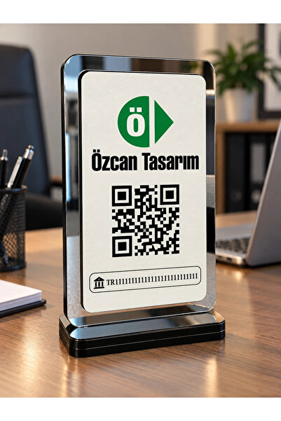 ö özcantasarım Kişiye Özel QR Kodluk - Masa Üstü QR Kodluk ( Ahşap ve Gümüş P...