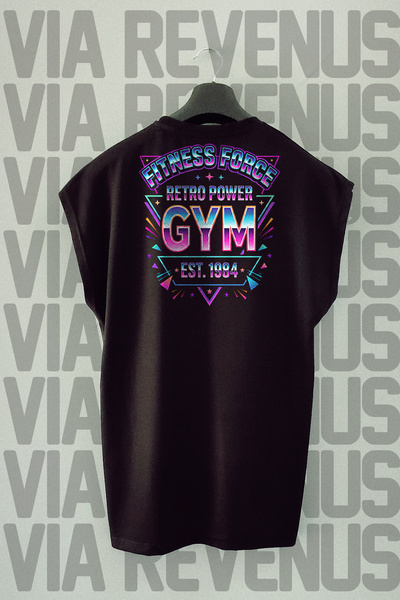 Vordevia Fitness Force Retro 80's Gym Back Printed Wide Fit Fitness & Gym Sle...