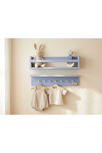 Yonga Sanat Atölyesi 50x10 cm İkili Montessori Ahşap Duvar Rafı, İsme Özel Ço...