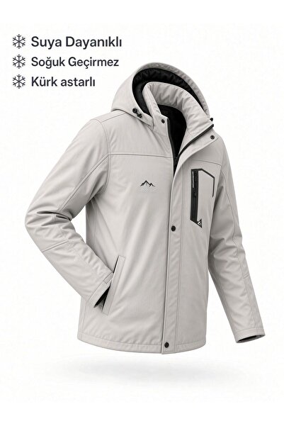 Oksit Tuc 2034 İçi Polar/Kürk Astarlı Su İtici Termal Softshell Erkek Mont - Soğuk Geçirmez Spor Kaban Büyük Beden Erkek Mont