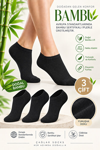 Genel Markalar Caglar Socks Kadın Bambu Patik Çorap 3 Çift