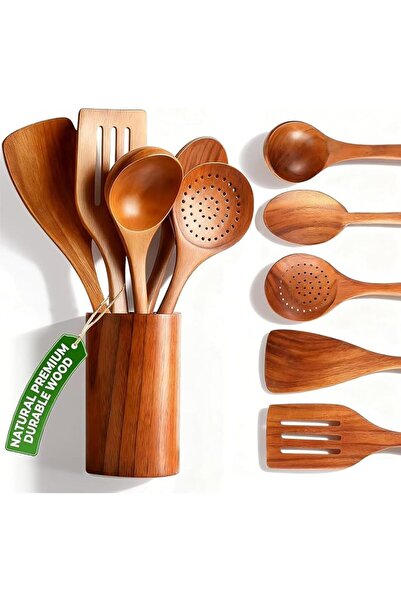 Yoawllty Wooden Spoons For Cooking 6 Piece Organic Bamboo Utensil Set With Ho...