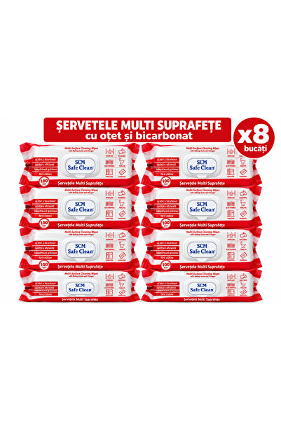 SCM Safe Clean 8 x Πολυχρηστικά Μαντηλάκια 100 τεμάχια/συσκευασία