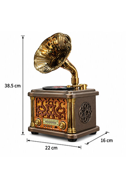 ULTRATEKNO FX-2503B Büyük Boy Retro Gramofon Tasarımlı Bluetooth Hoparlör ve 3 Bant Radyo