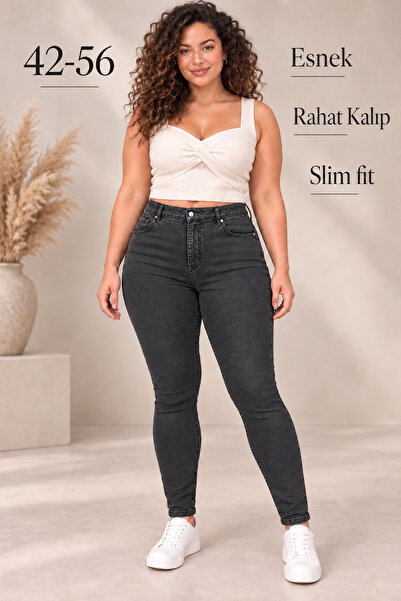 FİVA JEANS Women's Plus Size Slim Fit Narrow Leg Comfort Lycra Denim Trousers...