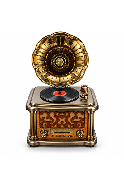 ULTRATEKNO FX-2503B Büyük Boy Retro Gramofon Tasarımlı Bluetooth Hoparlör ve 3 Bant Radyo