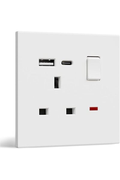 Bseed Single Switched Electrical Wall Socket, PC Plate UK Socket with USB C &...
