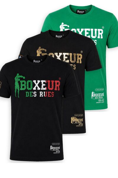 Boxeur Des Rues Pachet de 3 tricouri bărbătești slim-fit: Negru/Tricolor + Ne...
