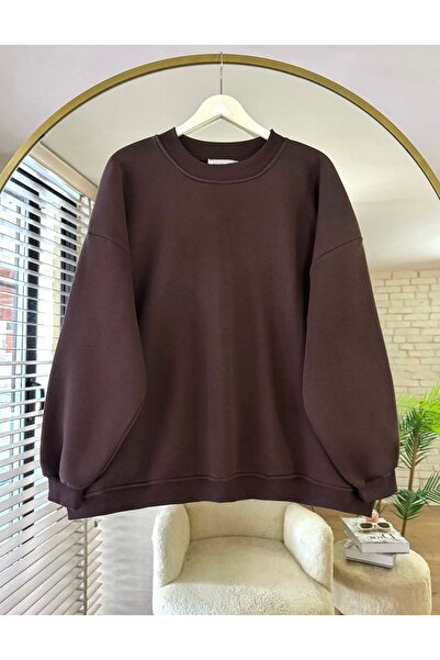 Üç İplik Şardonlu Sweatshirt Kahverengi