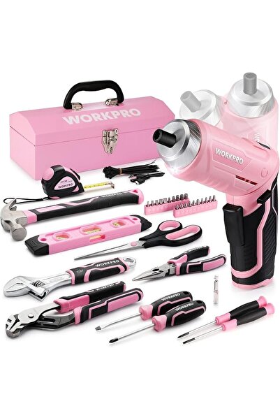 Workpro 73-Piece Pink Tool Set with Cordless 3.7V Screwdriver