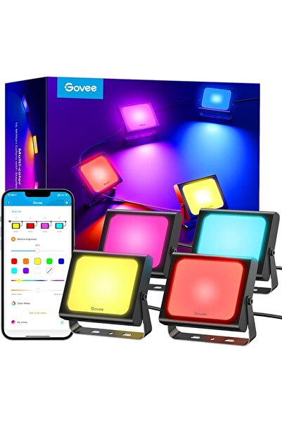 Govee أضواء كاشفة خارجية 4 قطع، 2200-6500 كلفن قابلة للتعتيم RGBIC أبيض دافئ ...