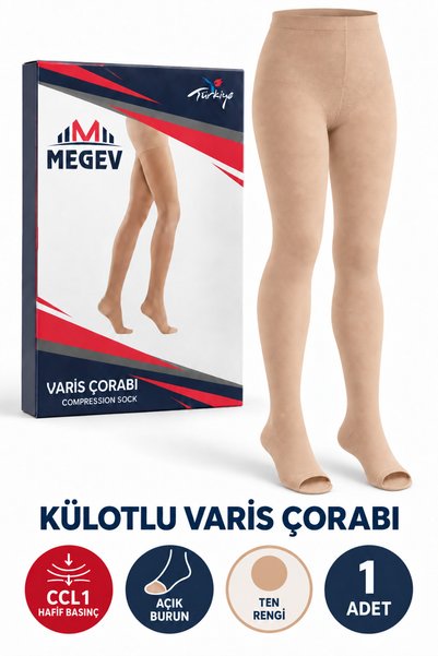 Megev Külotlu Çorabı Hafif Basınç CCL1 Burnu Açık Ten Rengi – 1 Adet