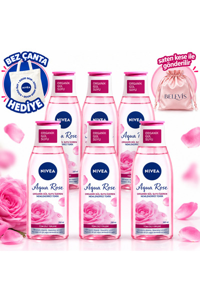 NIVEA Aqua Rose Organik Gül Suyu İçeren Nemlendirici Tonik 200 ml x 6 adet , ...