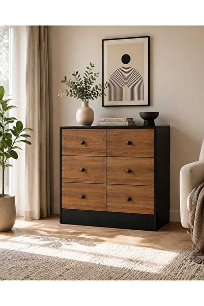 Generic Brand 80 cm Wooden Drawer Cabinet in Brown with Black