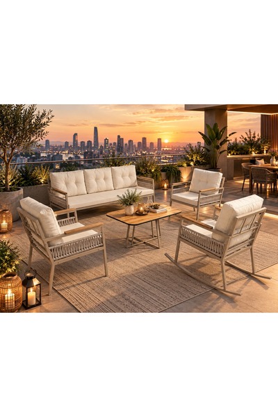 LİLACAM DESİGN VERA Bahçe Balkon Seti Cappuccıno Metal İskelet Sallanır Koltu...