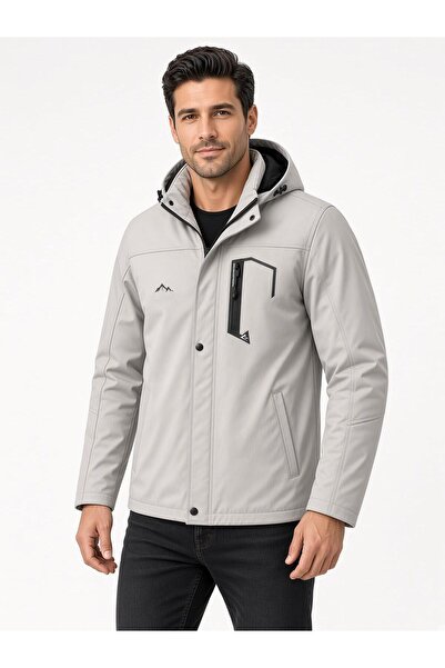 Oksit Tuc 2034 İçi Polar/Kürk Astarlı Su İtici Termal Softshell Erkek Mont - Soğuk Geçirmez Spor Kaban Büyük Beden Erkek Mont