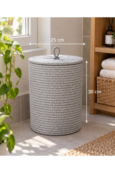 EGE ÖRGÜM El Yapımı Jüt Hasır Görünümlü Kapaklı Dekoratif Sepet 25x30 cm – Ör...