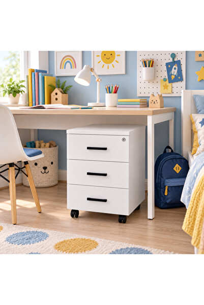 Legnof Office & Home Legnof 3 Çekmeceli Kilitli Tekerlekli Keson – Çocuk Çalı...