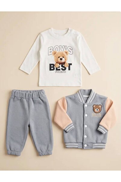 EFEYOO 3'LÜ BEAR AYI NAKIŞLI ERKEK BEBEK TAKIM baskılı body 6,12,18,24 ay yen...