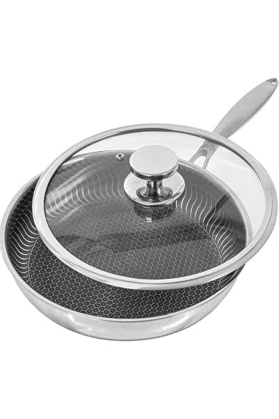 Generic 28cm Stainless Steel Frying Pan with Lid, Honeycomb Non Stick Frying ...