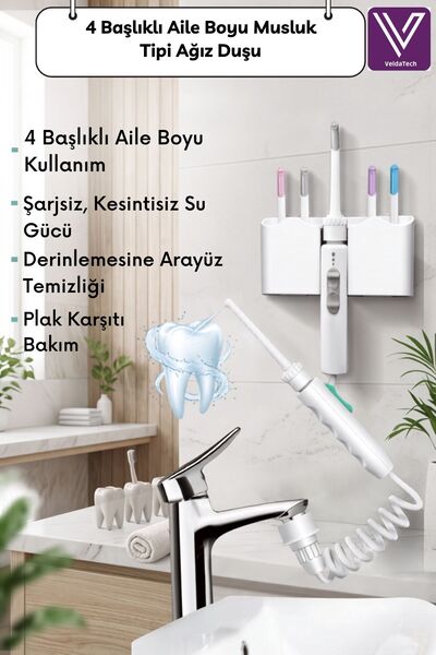 VeldaTech Velda Tech 4 Başlıklı Musluk Tipi Ağız Duşu - Şarjsız Pilsiz Pratik...